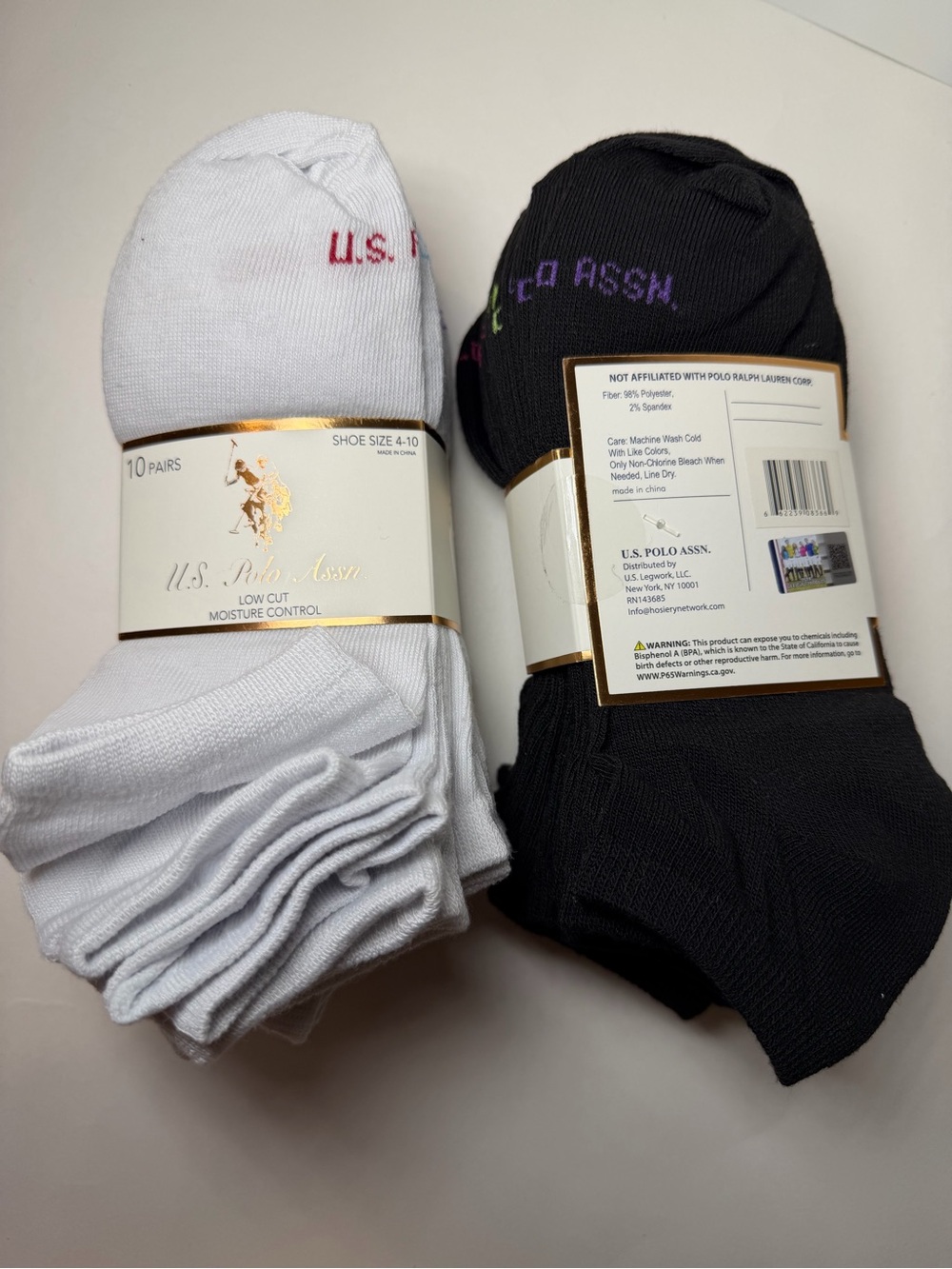 U.S. Polo Assn. 20-Pair Low Cut Socks - bundle shoe size 4-10